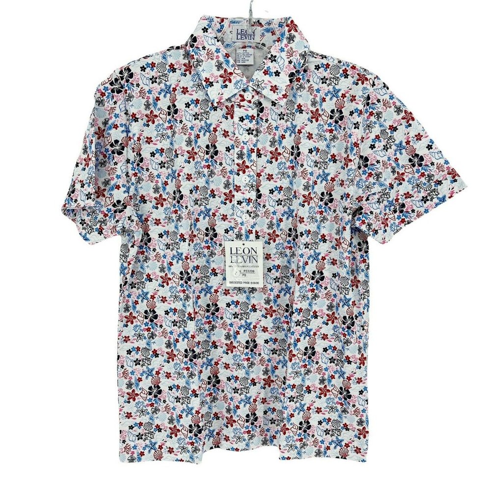 New Leon Levine Polo Shirt Women's PS Short Sleeve Blouse Seashell Flora…
